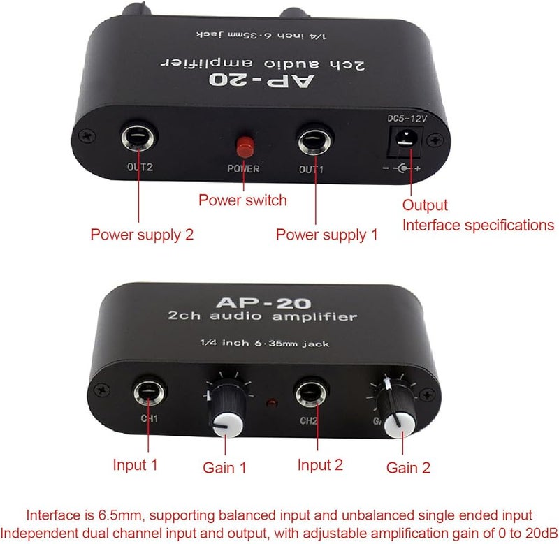 Dual Channel Microphone Preamplifier 0 20dB Gain Aluminum Alloy Balanced Single Ended Input - Image 2